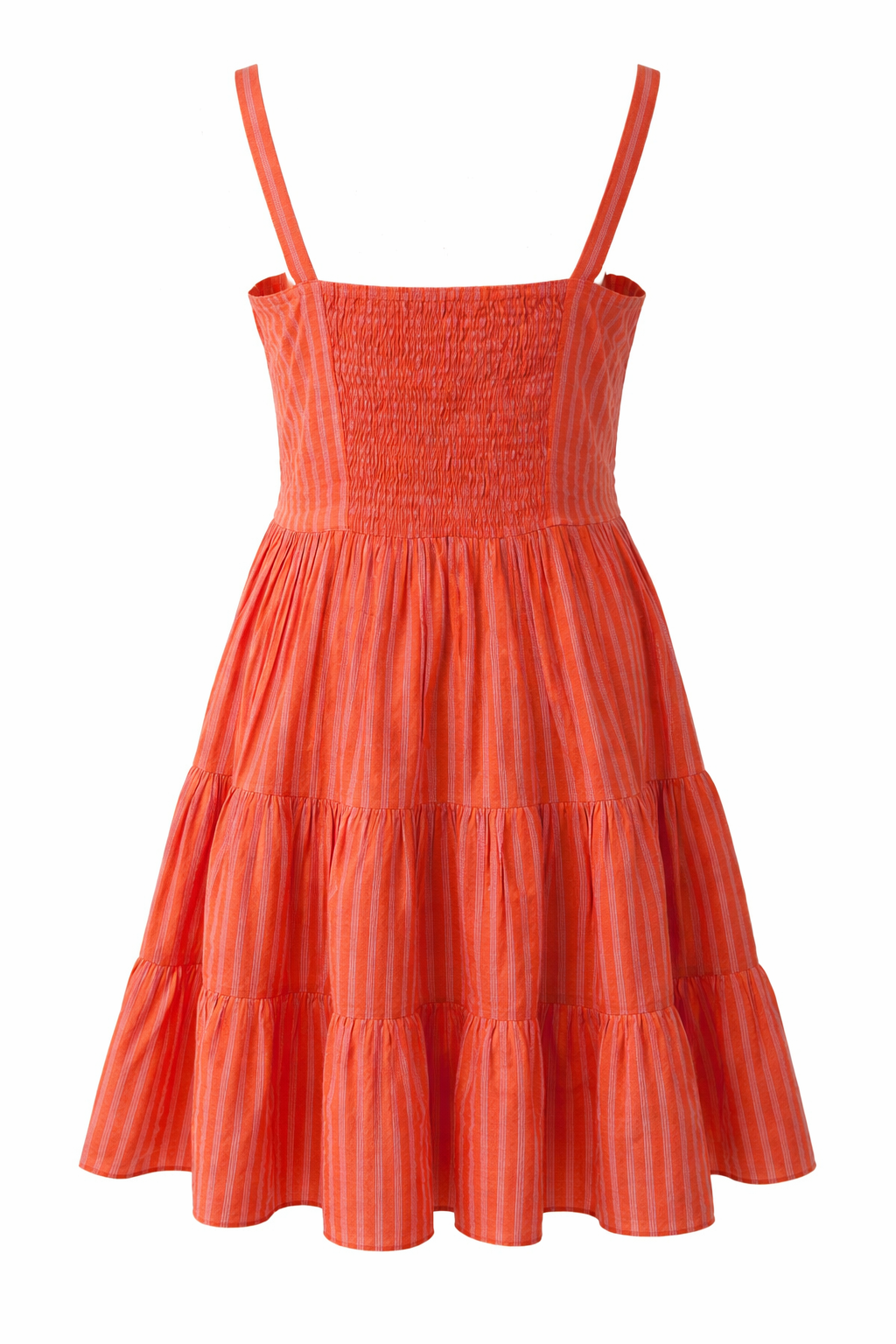 Summer cotton mini dress with square neckline and tiered ruffles