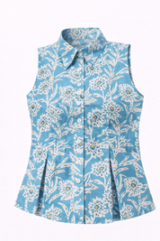 Blue floral sleeveless blouse turquoise