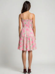 Woman wear pink floral dress