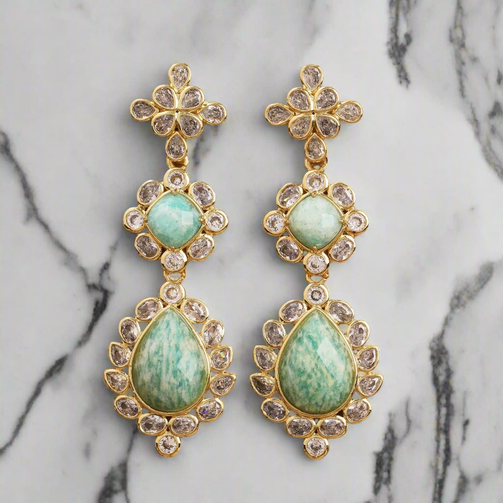 Gemstone CZ Dangle Earrings