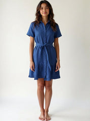 Cotton shirt dress with tiered ruffled hemline