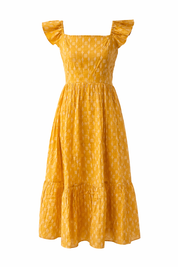 Cotton midi dress with tiered skirt and ruffle hem