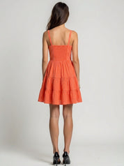 Handwoven cotton mini dress with three tier ruffled skirt