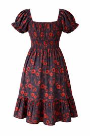 Tiered cotton midi dress with vibrant floral print
