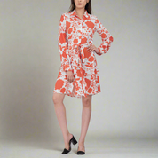 Floral shirt collar mini dress with long sleeves