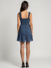 Woman wearing a blue patterned dress alibaba oem, odm, low moq, wholesale faire