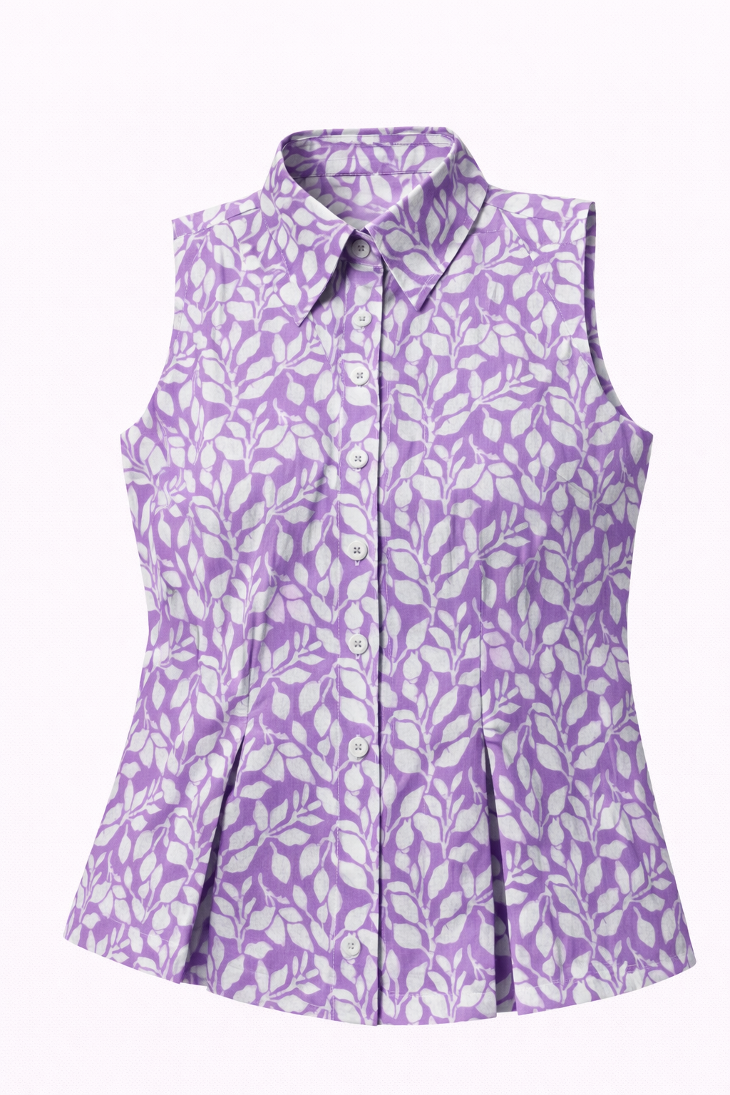 Purple sleeveless blouse with white floral pattern collar mini top 
