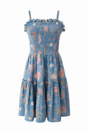 Floral dress with blue and pink pattern