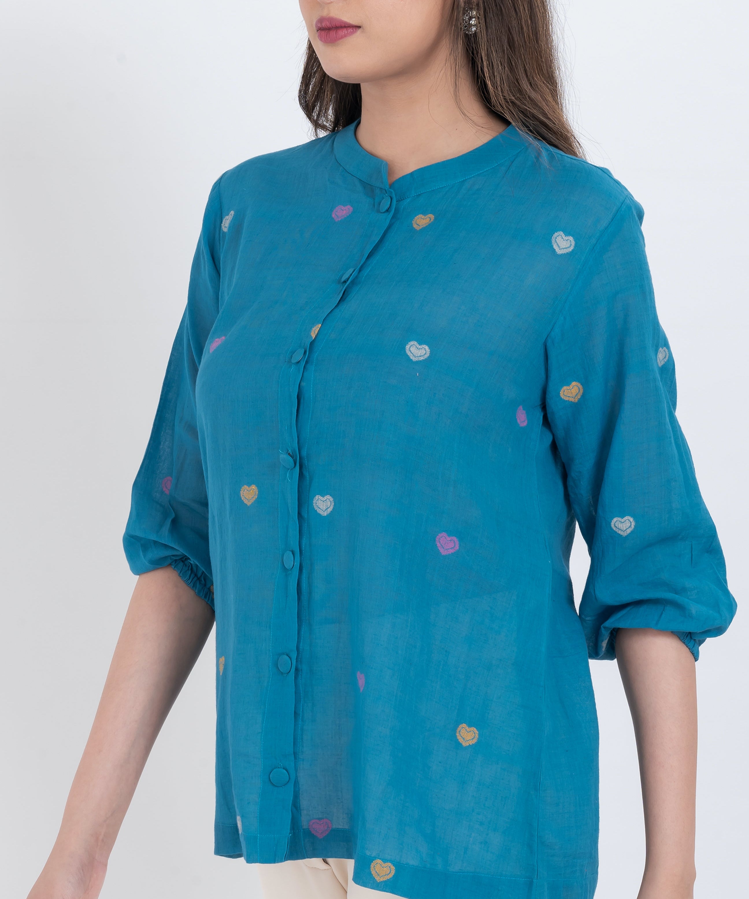 casual handloom cotton embroidered shirt blouse