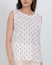 Minimal sleeveless floral print top with simple design