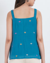 Women’s sleeveless cotton shirt with heart embroidery